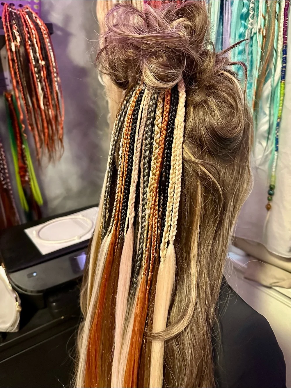 Multi-Tone Braided Hair Extensions - Blonde, Copper, Black & Cream